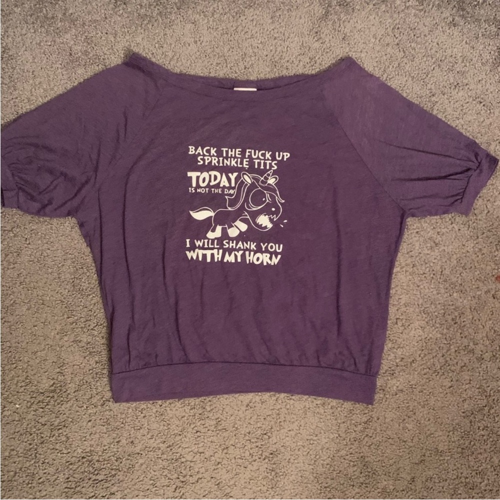 Purple Graphic Off-Shoulder Top